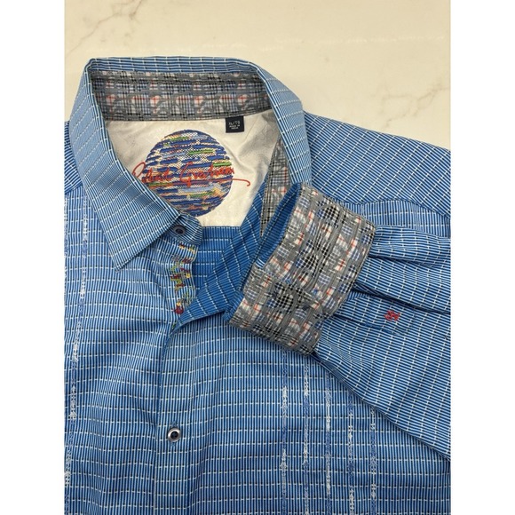 Robert Graham Patterned Striped Flip Cuff Button Up Front Shirt Blue‎ Mens XL - Picture 1 of 9